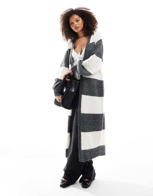Miss Selfridge - Gilet long à rayures - Anthracite/crème, 3 de 4