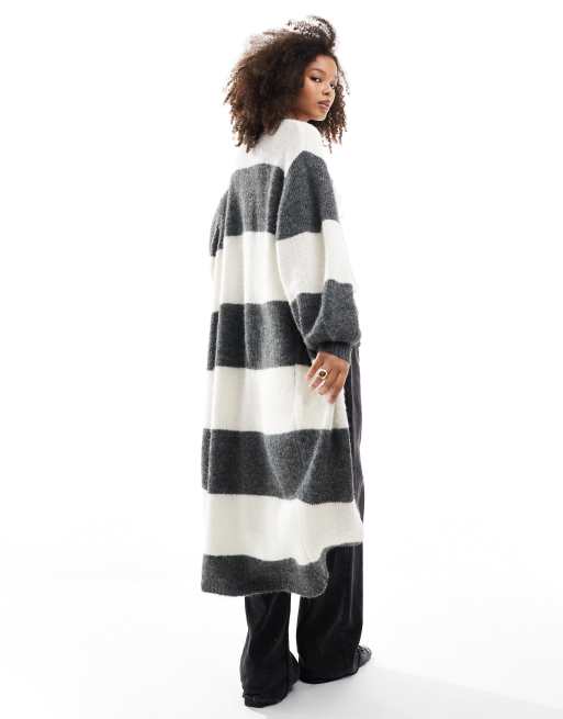 Miss Selfridge - Gilet long à rayures - Anthracite/crème, 4 de 4