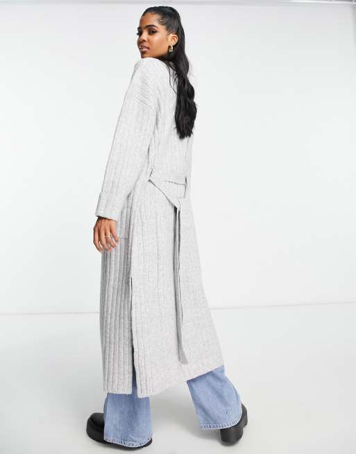 Miss Selfridge Gilet long avec ceinture Gris clair ASOS