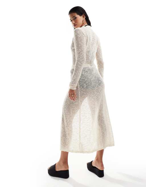 Miss Selfridge Gilet long de plage en maille au crochet ajourée