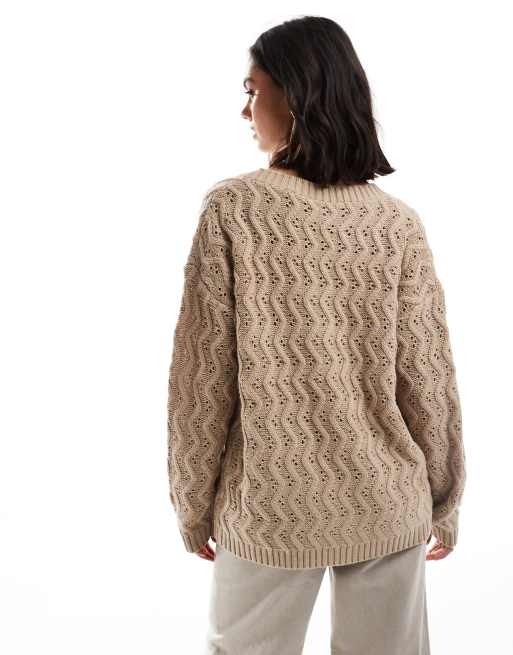 Miss Selfridge - Gilet long en maille torsadée avec nœuds en velours - Camel, 3 de 4