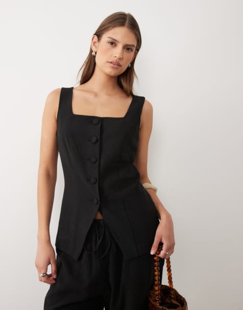 Miss Selfridge - Gilet met linnenlook in zwart - view 1