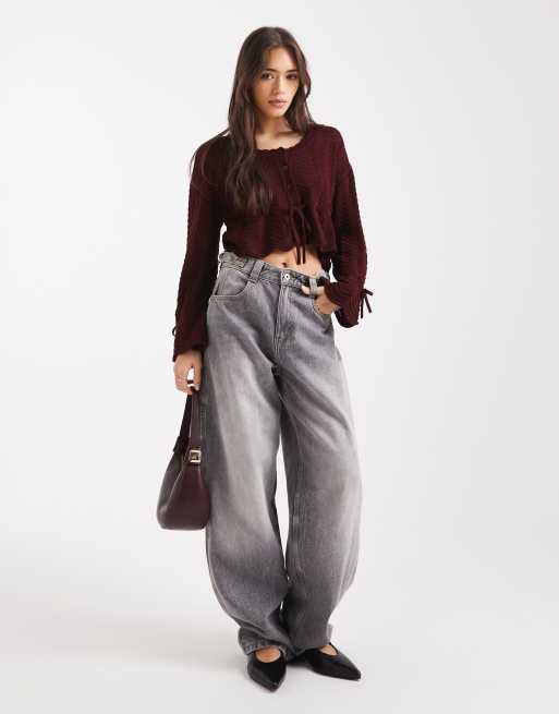 Miss Selfridge - Gilet noué à basque - Prune, 2 de 4