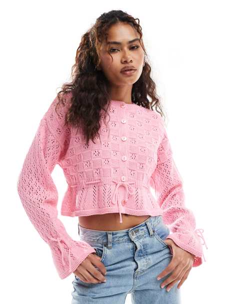 Miss Selfridge - Gilet noué à la taille en maille - Rose clair - view 1