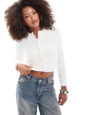 Miss Selfridge - Gilet raccourci à fini frangé - Crème-Blanc