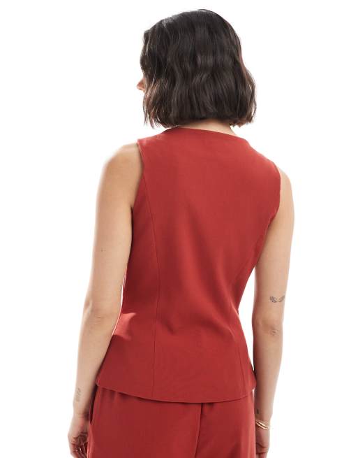 Miss Selfridge - Gilet sartoriale rosso ciliegia in coordinato, 3 di 4