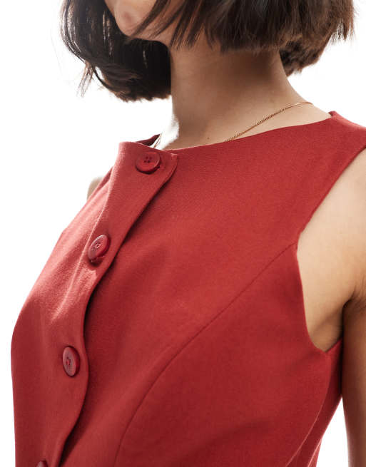 Miss Selfridge - Gilet sartoriale rosso ciliegia in coordinato, 4 di 4