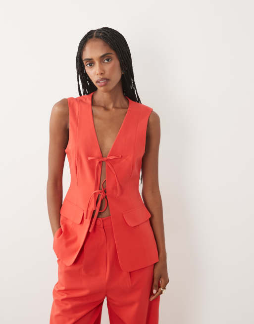 Miss Selfridge - Gilet sartoriale taglio lungo rosso pomodoro in coordinato