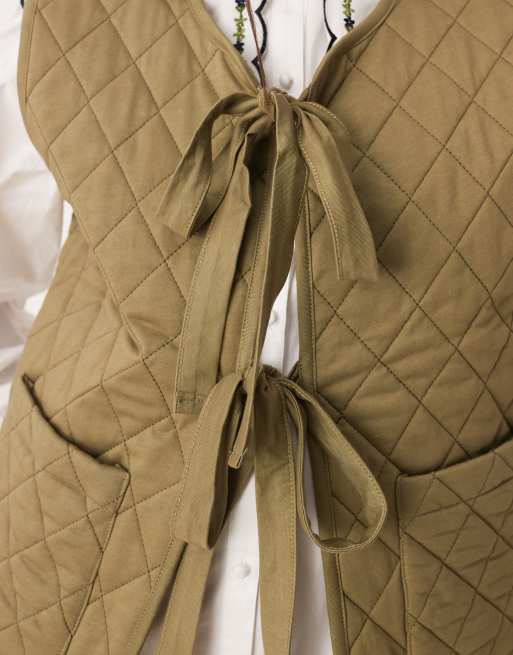 Miss Selfridge - Gilet trapuntato color oliva con laccetti, 3 di 4