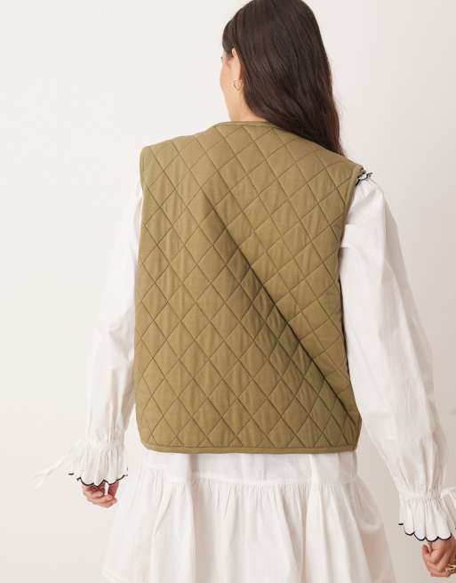 Miss Selfridge - Gilet trapuntato color oliva con laccetti, 4 di 4