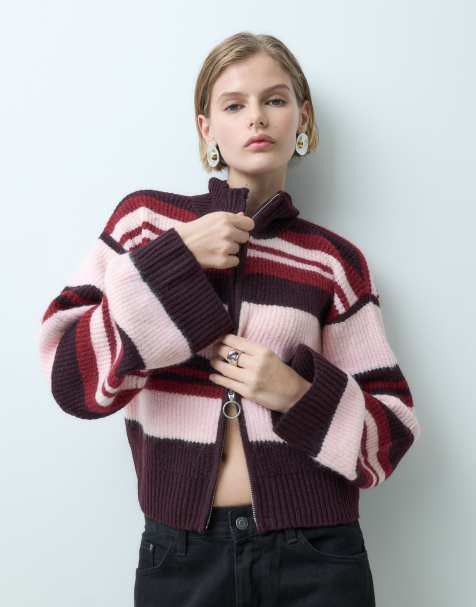 Miss Selfridge gilet zippé à col montant à rayures - view 1