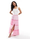 [Miss Selfridge] Miss Selfridge gingham and stripe mix maxi skirt-Pink 8 Pink gingham