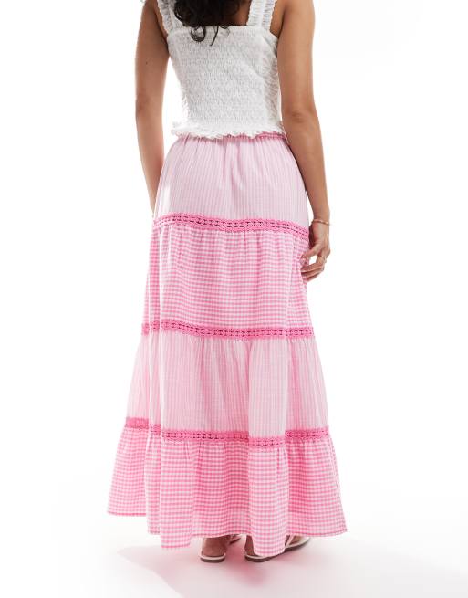 Miss Selfridge gingham and stripe mix maxi skirt