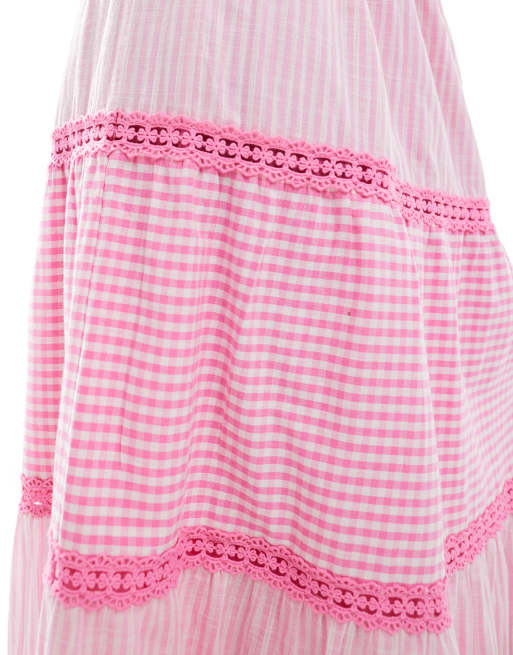 Miss Selfridge gingham and stripe mix maxi skirt, 4 of 5
