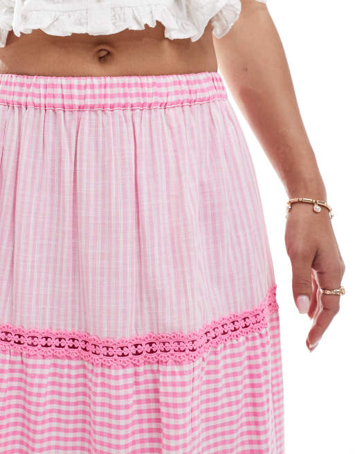 Miss Selfridge gingham and stripe mix maxi skirt
