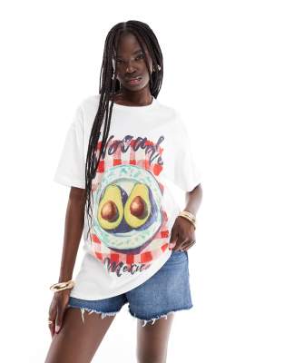 gingham avocado graphic oversized tee in white