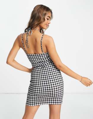 Miss Selfridge gingham bengaline dress in mono check