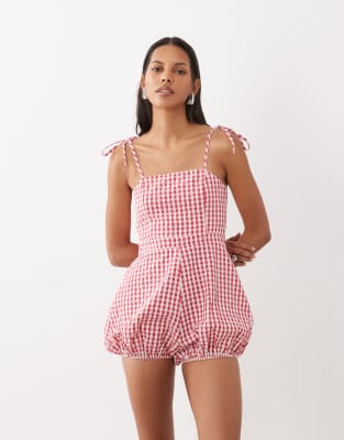 Miss Selfridge Gingham Bloomer Romper In Multi