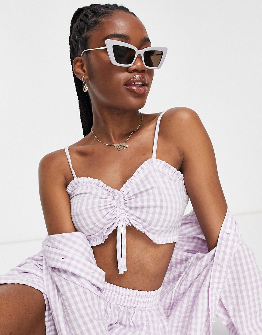 Miss Selfridge gingham co-ord strappy crop top in lilac-Purple