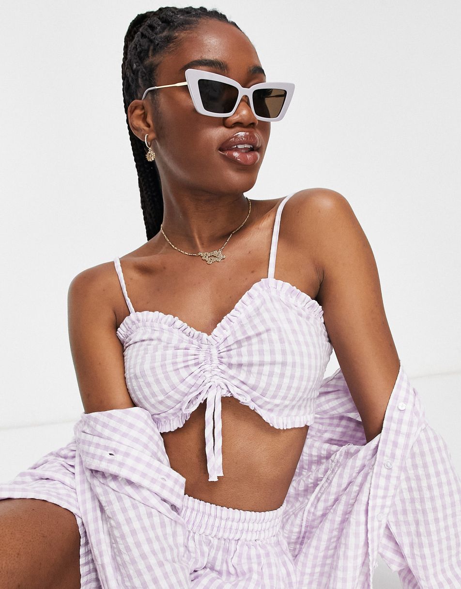 Ruched Detail Nylon Strappy Crop Top