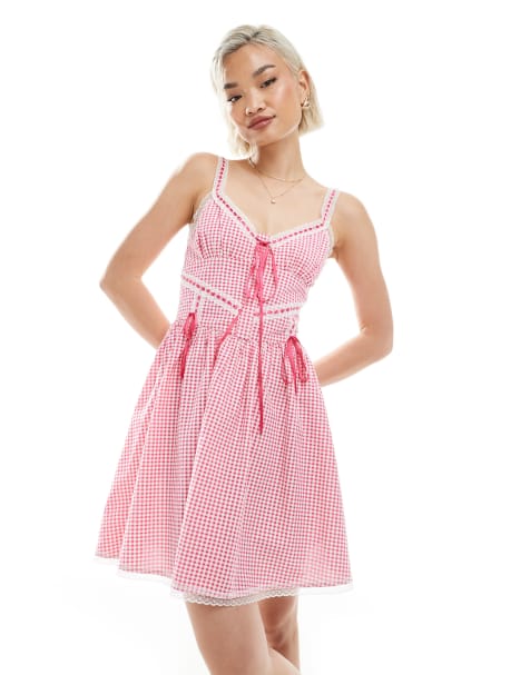 Miss Selfridge gingham corset dress in red - view 1