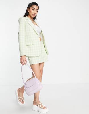 Miss Selfridge gingham linen oversized blazer in green co-ord