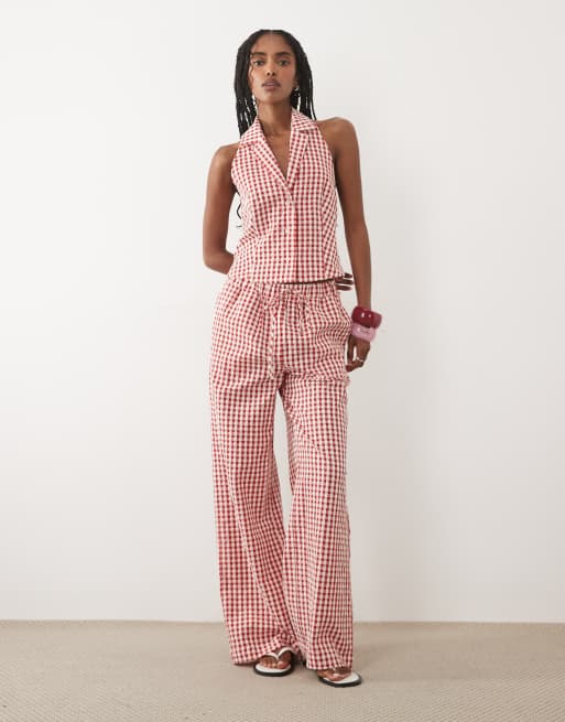 Miss Selfridge – Ginghamrutig skjorta med halterneck, del av set, 2 av 4