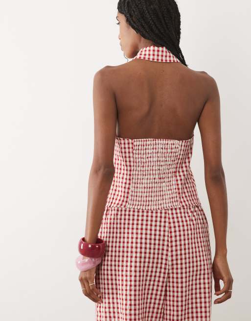 Miss Selfridge – Ginghamrutig skjorta med halterneck, del av set, 3 av 4