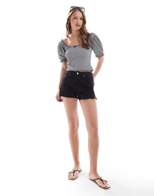 Miss Selfridge – Ginghamrutig topp i milkmaid-modell 