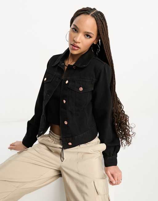 Asos design denim girlfriend jacket in washed black hotsell