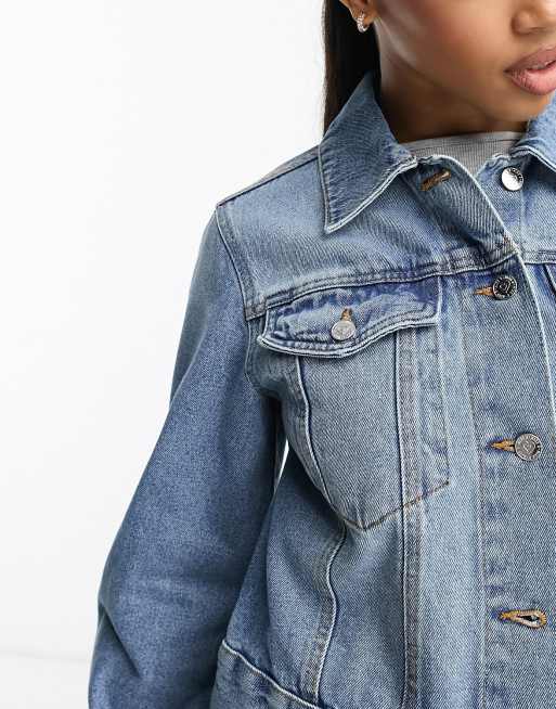 Miss Selfridge - Girlfriend-denimjakke i blå vask , 3 af 4