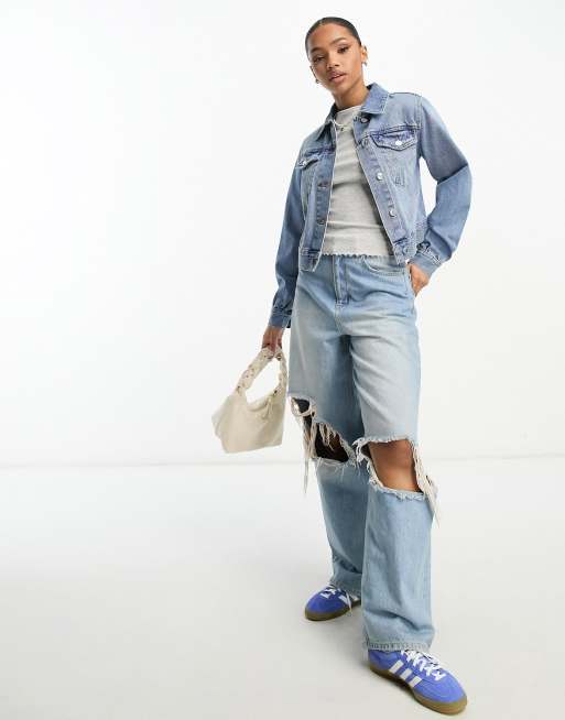 Miss Selfridge - Girlfriend-denimjakke i blå vask , 4 af 4