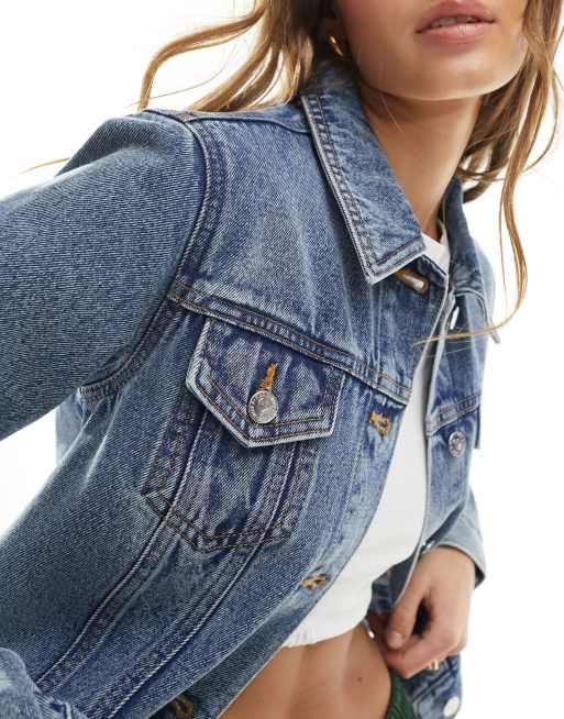 Miss Selfridge – Girlfriend-Jacke aus Denim in mittelblauer Waschung, 3 von 4