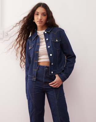 Miss Selfridge - Girlfriend-Jacke im Western-Design in Raw-Indigoblau