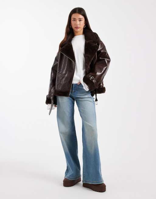 Miss Selfridge - Giubbotto stile aviatore bordeaux lucido, 3 di 4