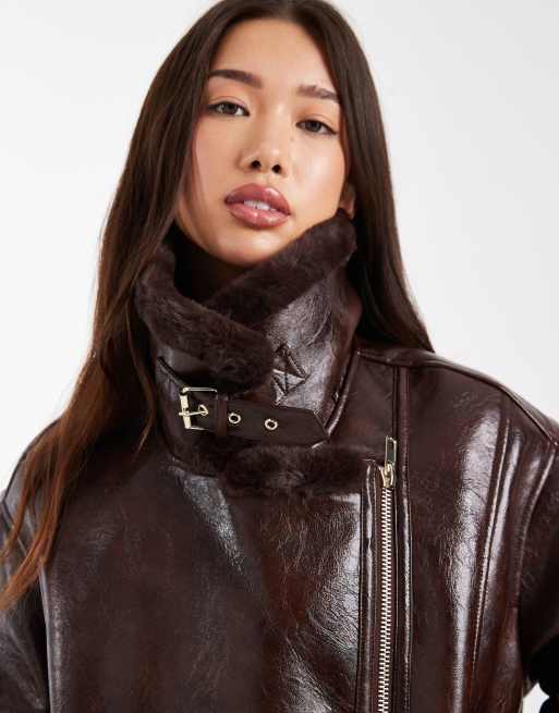Miss Selfridge - Glanzende aviator-jas in bordeauxrood, 4 van 4