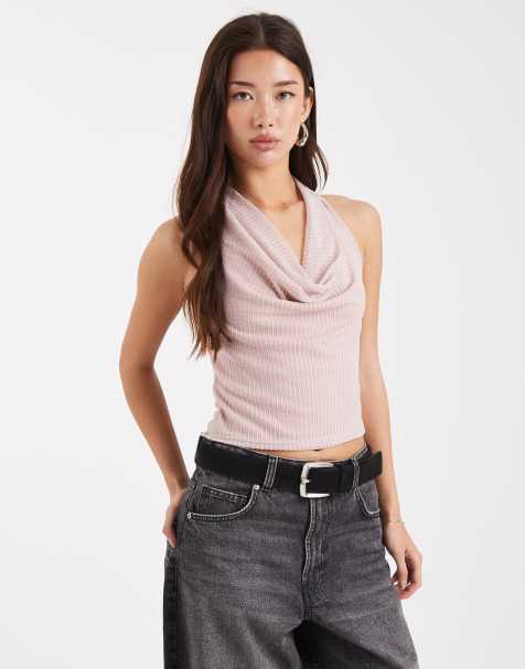 Miss Selfridge glitter cowl neck halterneck top - view 1