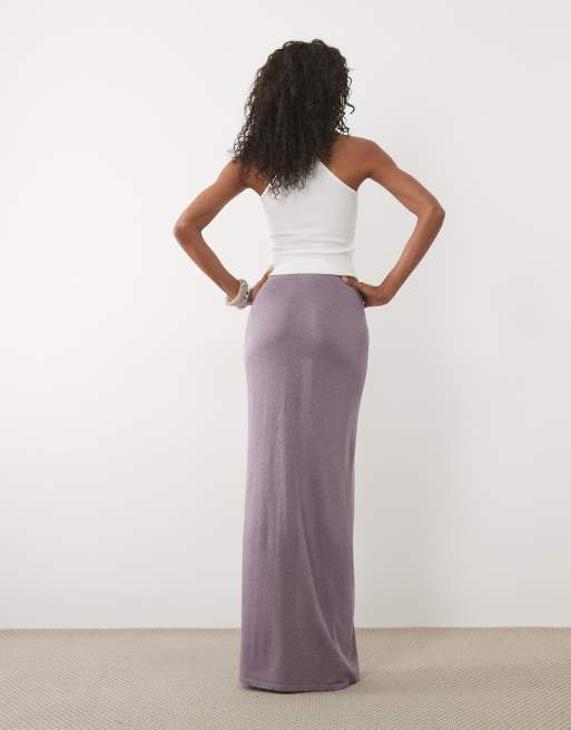 Miss Selfridge glitter knit twist detail maxi skirt in lilac | ASOS