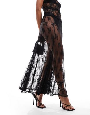 Miss Selfridge godet lace maxi skirt in black - ASOS Price Checker
