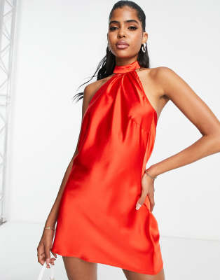 Shop Miss Selfridge Going Out Halter Neck Mini Dress In Red