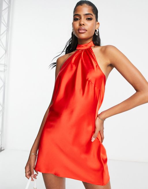 Miss Selfridge going out halter neck mini dress in red satin ASOS