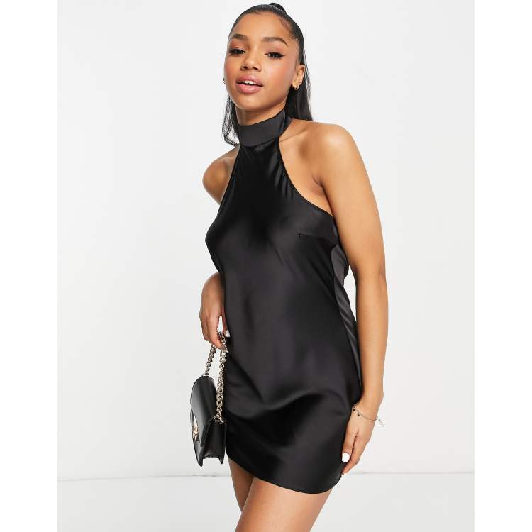 Miss Selfridge going out halter neck satin mini dress in black | ASOS
