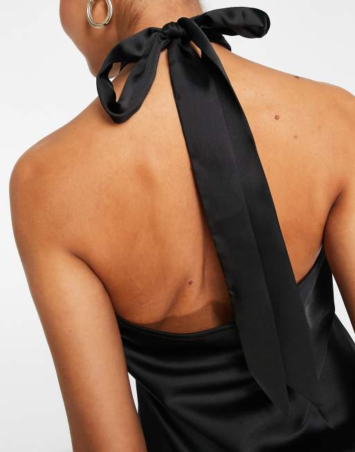 Black Double Satin Halter-Neck Dress