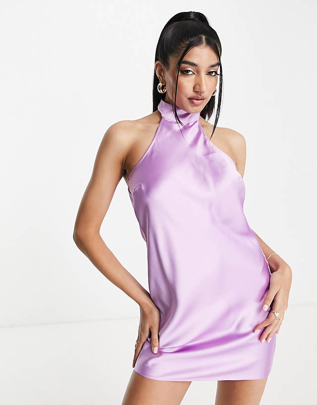 Miss Selfridge going out halter neck satin mini dress in lilac
