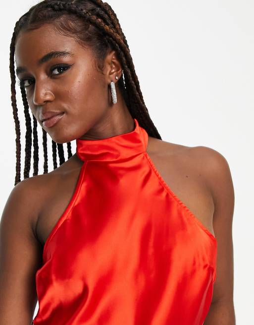 Miss Selfridge going out halterneck satin mini dress in red, 2 of 4