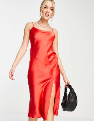 Miss Selfridge Going Out Midi Dress In Red Satin ModeSens