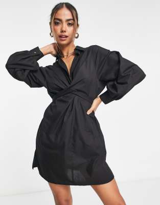 Miss Selfridge Going Out Twist Front Shirt Dress In Black