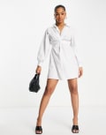 [Miss Selfridge] Miss Selfridge going out twist front shirt dress-White 8 White