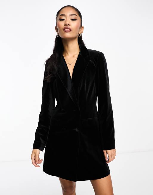 Miss Selfridge going out velvet blazer gathered-detail dress in black