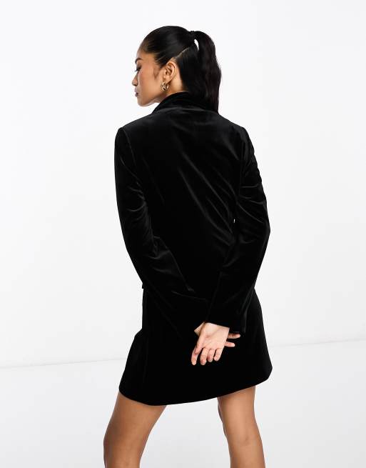 Miss Selfridge going out velvet blazer dress in black, 2 of 4